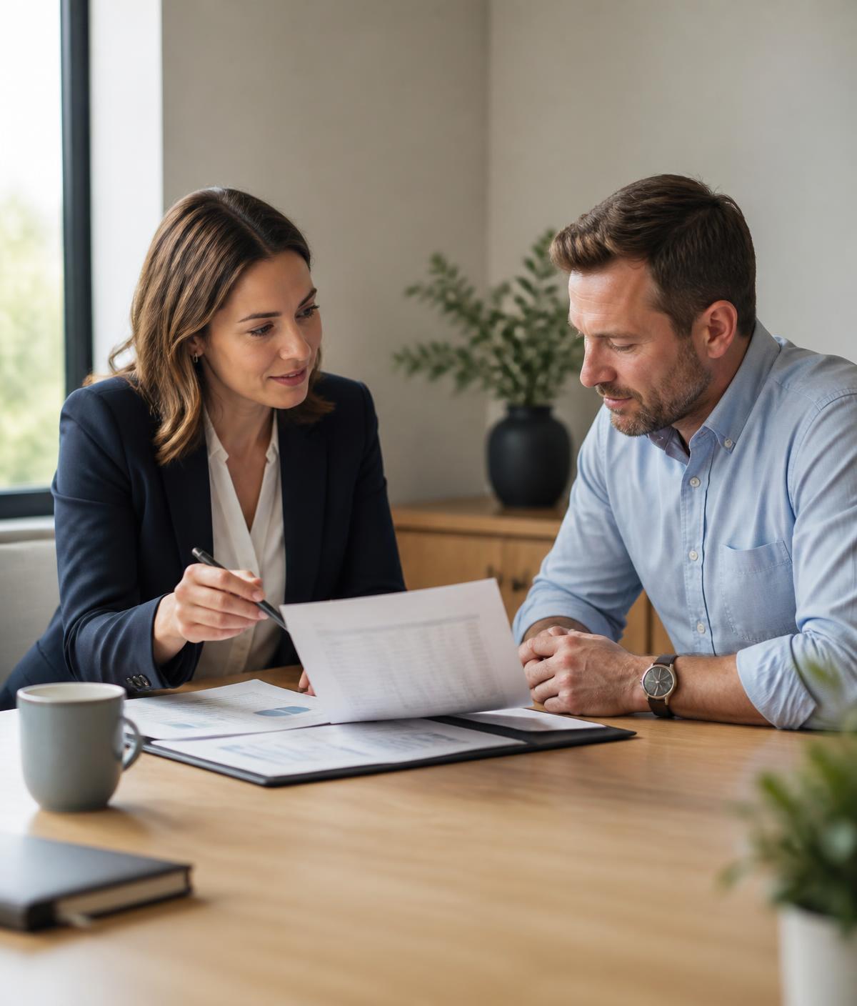 An Ameritax accountant reviewing financial statements with a small business owner